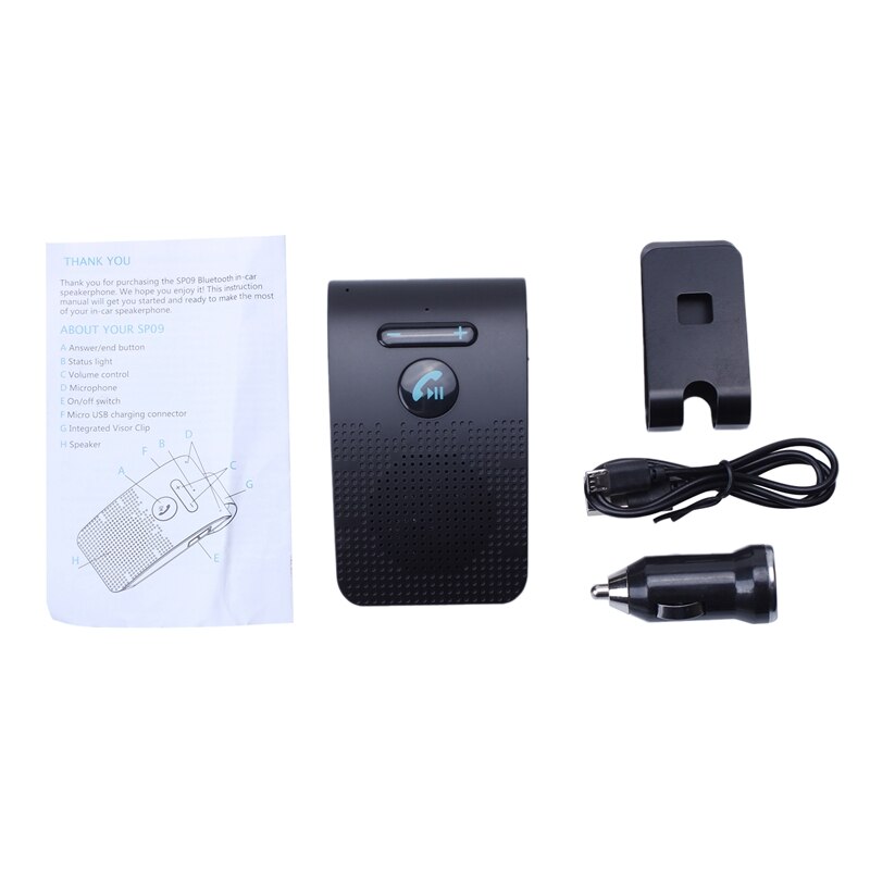 Sp09 Bluetooth Speakerphone Handsfree Carkit Draadloze Bluetooth Speaker Telefoon Multipoint Auto Mp3 Kit Met Zonneklep Clip