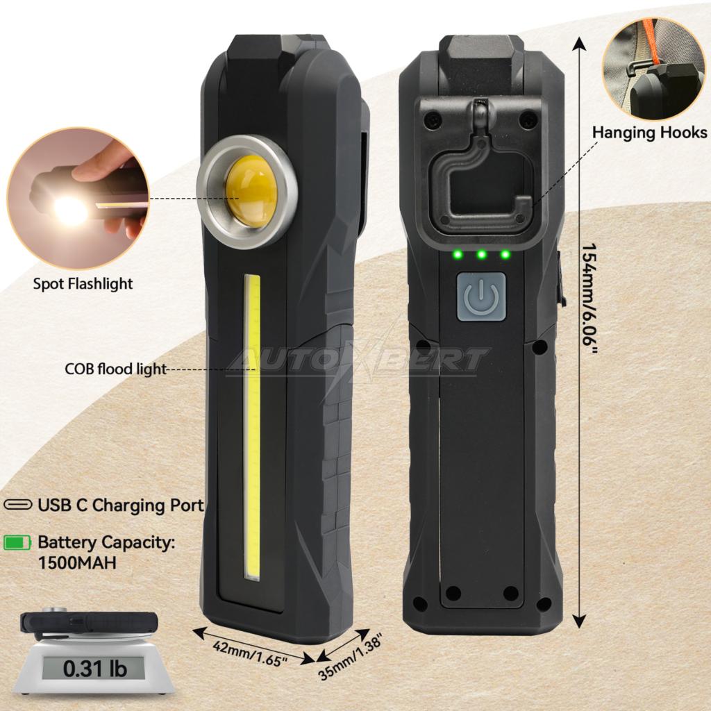 Led genopladelig magnetisk cob-lommelygte håndholdt inspektionslampe ledningsfri arbejdslampe bærbar arbejdslampe stødsikker lommelygte 6 tommer