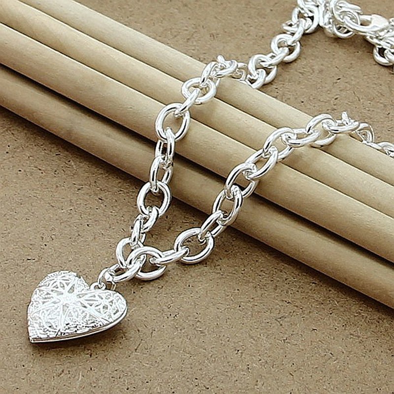 Zilver 925 Sieraden Ketting Mode Fotolijst Hart Ketting Hanger Trendy Sieraden