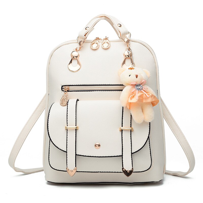 Backpack Women Pu Leather Female Backpacks Teenager Girls Female School Mochila Feminina Rucksack Mochilas Mujer: Beige