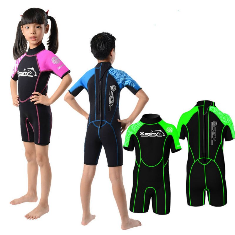 Slinx 2mm Neoprene Short Sleeves Kids Wetsuit Boy Girl Rash Guard Swim Scuba Diving Wet Suit Snorkeling Surf Wear Clothes