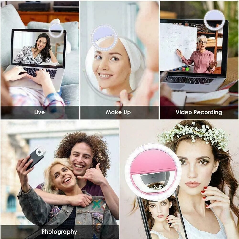 Mobiltelefonfyllningslampa usb-laddning led-selfie-ringlampa telefon livesändning video led-selfie-ringlampa för alla smartphones