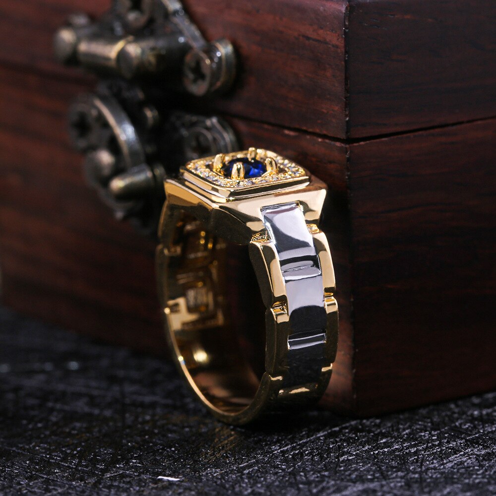 Aphseem Mannen Ringen Creatieve Horloge Vormige Two Tone Partij Ringen Voor Mannen Wedding Ring Met Maat 6-14 mannelijke Sieraden