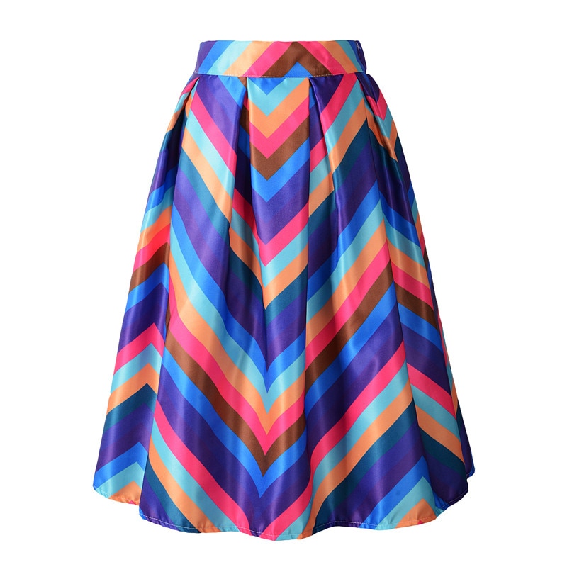 Neophil – Jupe trapèze plissée en Satin arc-en-ciel à rayures et franges imprimées, taille haute, volants évasés, S07048, collection été 2022