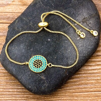 Turkish Blue Evil Eye Bracelet For Women Pave CZ Gold color Bracelets Jewelry Manufacturer: Gold