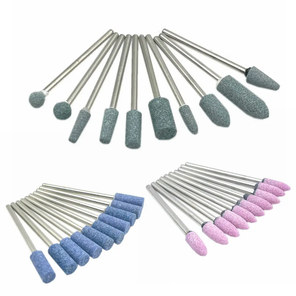10pcs/set Dental Stone Grinder Polisher Burs 2.35mm Shank For Contouring Shaping Porcelain Dental Rotary Stone Polisher