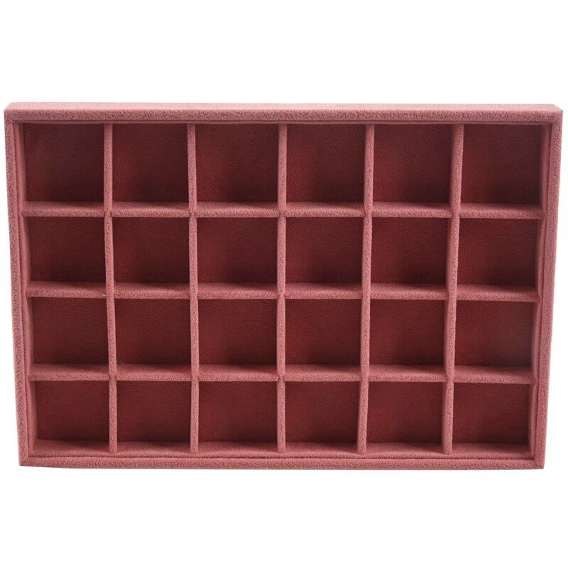 Jewelry Display Organizer - Wood Tray Holder - Necklace, Earrings, Bracelet Storage Box: 24 Grid