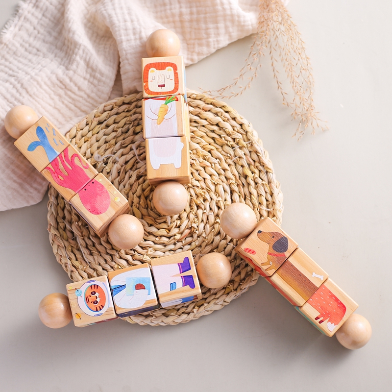 1pc Baby Wooden Rattle Toys Rotating Animal Matching Newborn Soothing Toy 0 12 Months Rotating Puzzle Montessori Toys for Babys