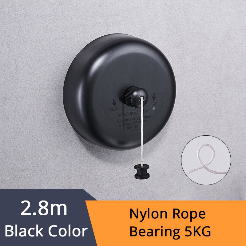 Bathroom Shelves Stainless Steel Nicke Clothesline Nice Single Line Hotel style Clothes Drying Line For Bathroom HJ-1256: Black Color-1256R