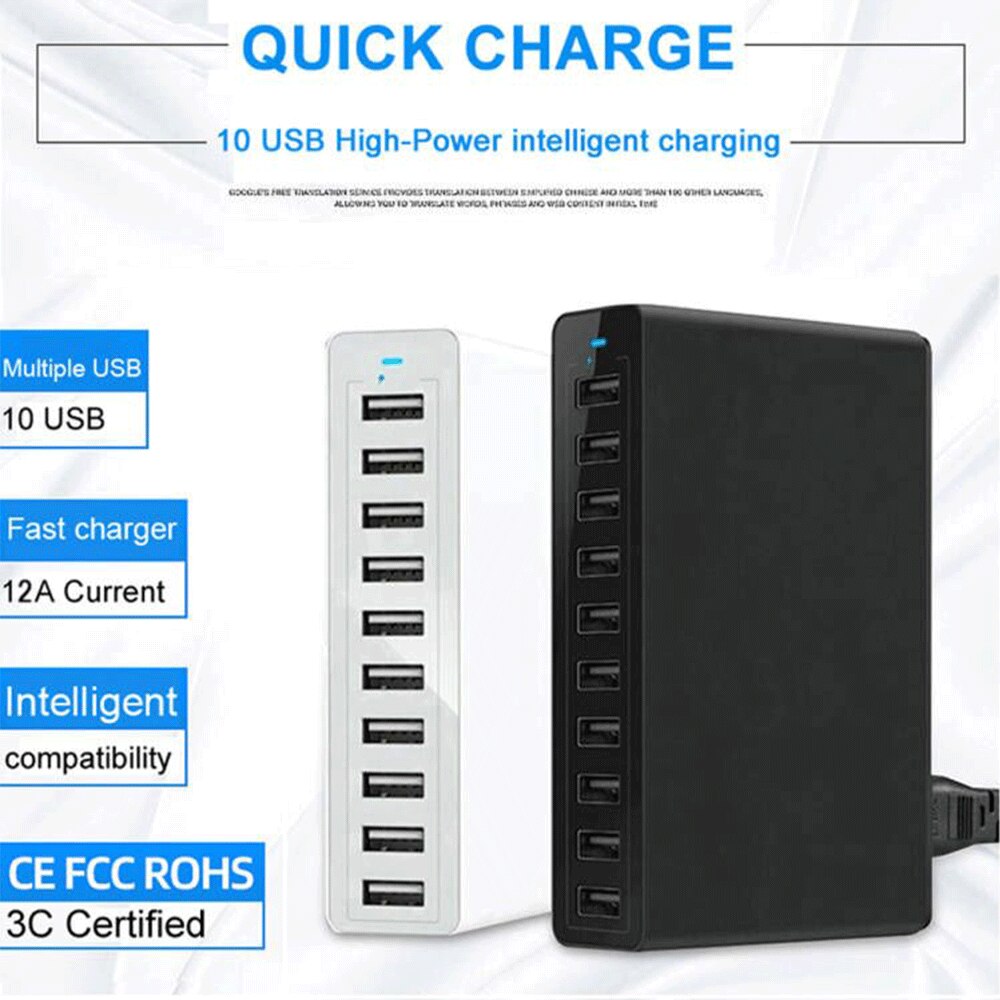 10/6/5 USB ports Quick Charger Station Dock with cable 60W/50W US EU UK plug for iphone for ipad PC Kindle USB Multi Charger