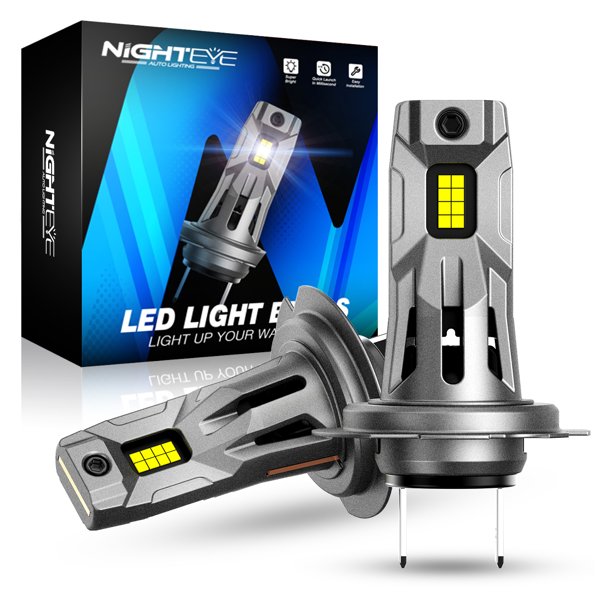 NIGHTEYE H7 LED-Scheinwerfer, 20.000 lm, Canbus, Mini-H7-Glühbirnen, 60 W, 6500 K, weiße Stecker-und-abspielen-Autolichter mit Lüfter-Scheinwerfer