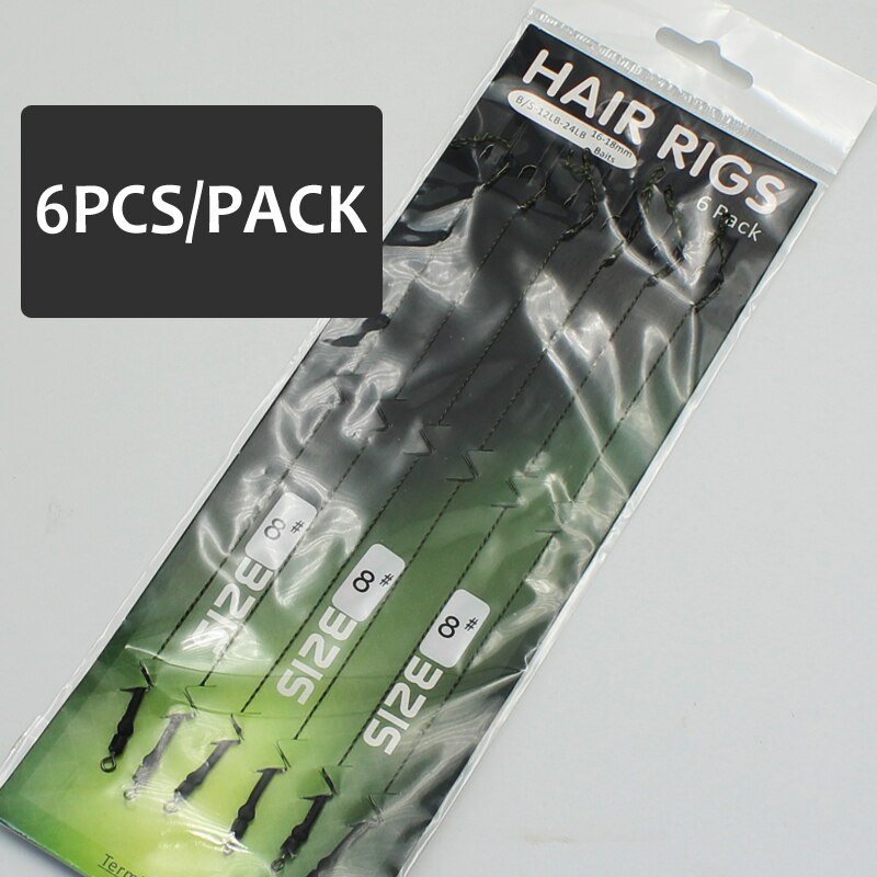 Línea de pesca de carpa 6 uds., aparejos de pelo de carpa listo para atar, hecho a mano de carpa anzuelo de pesca, aparejo carpa, ganchos de pesca, tamaños 2 #4 #6 #8 #