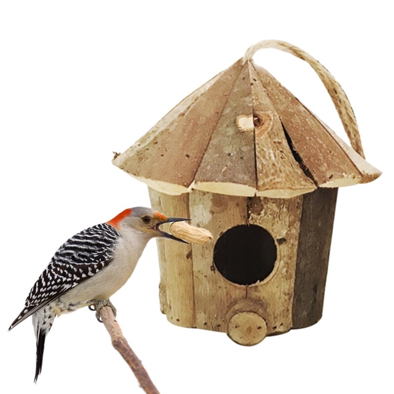 Outside Wooden Bird House Ventilation Hanging Bird Nest Shelter Habitat for Small Bird Chickadees Sparrows