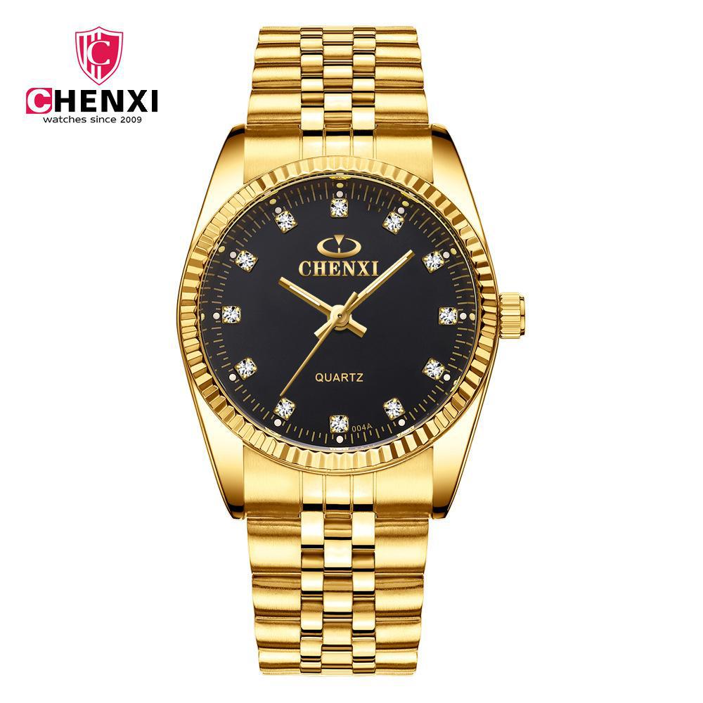 Chenxi-reloj dorado de cuarzo para hombre y mujer, cronógrafo de acero inoxidable, , 004a: Black For Man