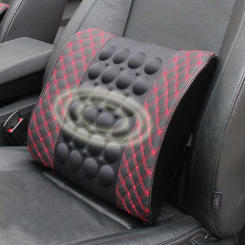 Cojín de soporte Lumbar para masaje de coche eléctrico, almohada de masaje de asiento para silla de oficina, accesorios de cuero de PU para interior de coche