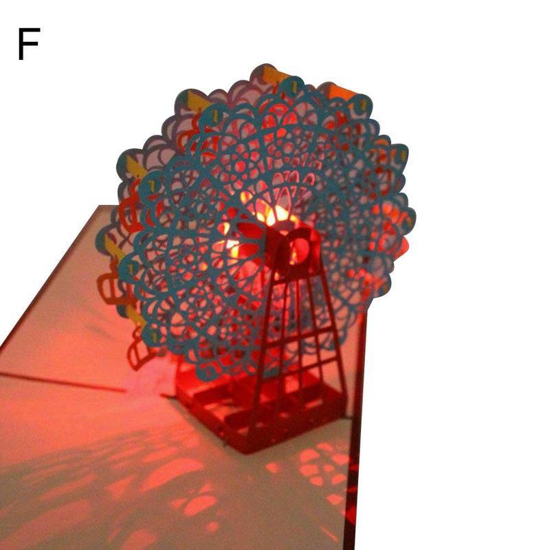 3D Light Greeting Festival Card Up Postcard Handmade Christmas Paper Card Birthday Music Paper Craft P0L3: F