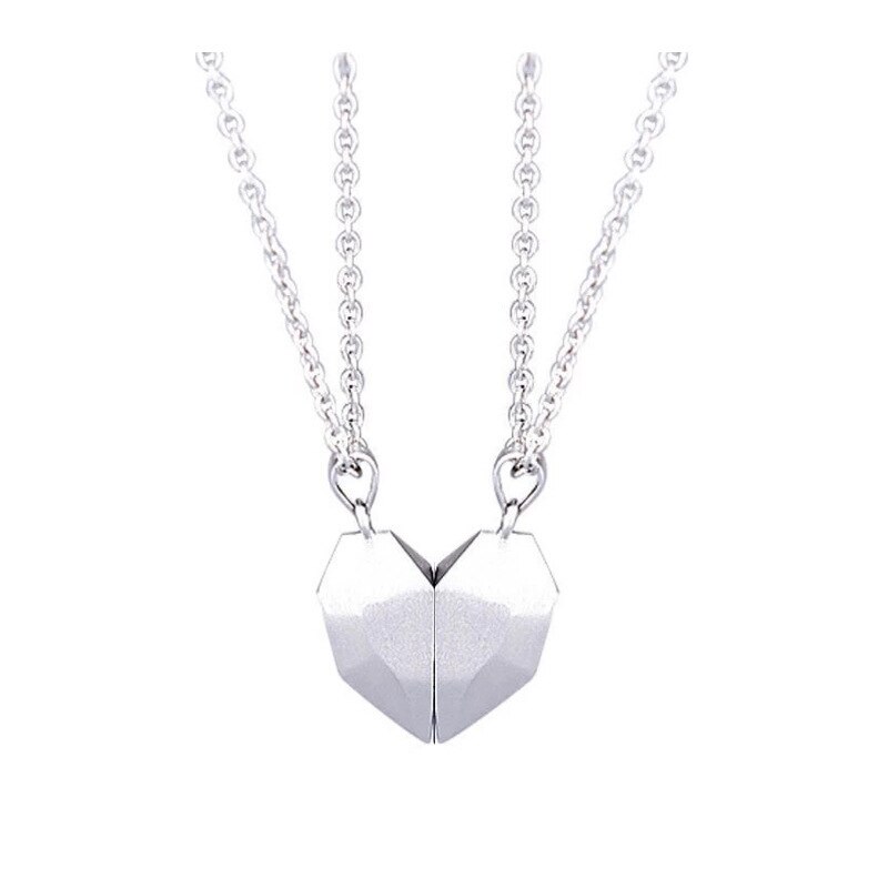 2Pcs Magnetic Couple Necklace Lovers Heart Pendant Distance Faceted Charm Necklace Women Men Valentine's Day Jewelry: WhiteWhite