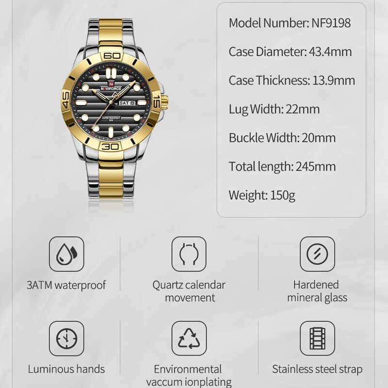 NAVIFORCE – montre-Bracelet lumineuse en acier inoxydable pour homme, à Quartz, étanche, Original, à la