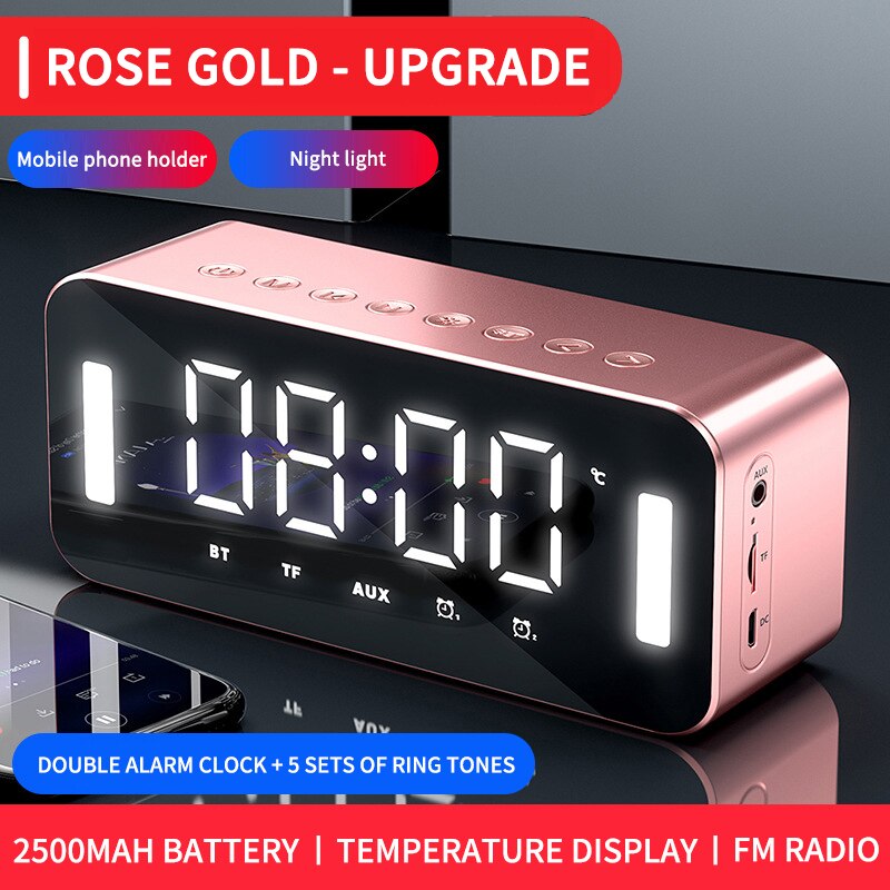 Multifunctionele Wekker Bluetooth Luidspreker Met Fm Radio Led Display Spiegel Snooze Draadloze Subwoofer Muziekspeler Tafel Klok: 03 upgrade