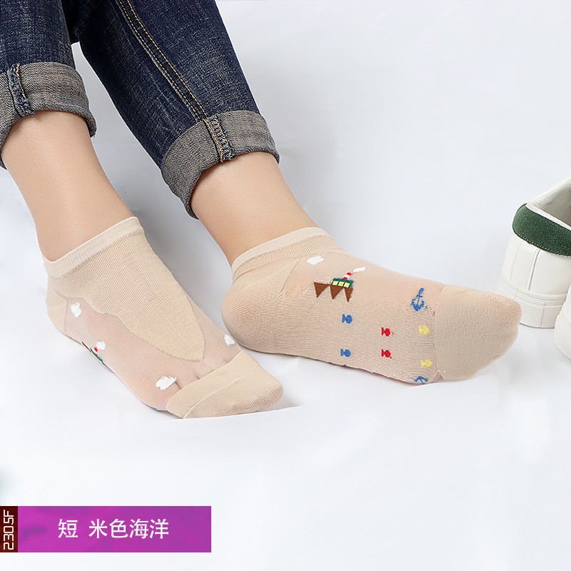 Glas kristall baumwolle boden sexy unsichtbar seide Stiefel Gittergewebe Fischnetz transparent Knöchel Netz Garn Dünne Frauen Kühlen Socken: FY01haiyangsjmi