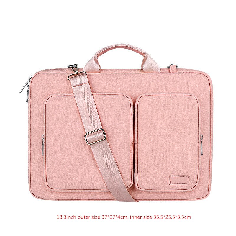 13.3/14.1/15.6inch Shoulder Laptop Briefcase Bag Men Women Shockproof Crossbody Travel Mouse Phone Electronic Document Pouch: B pink S