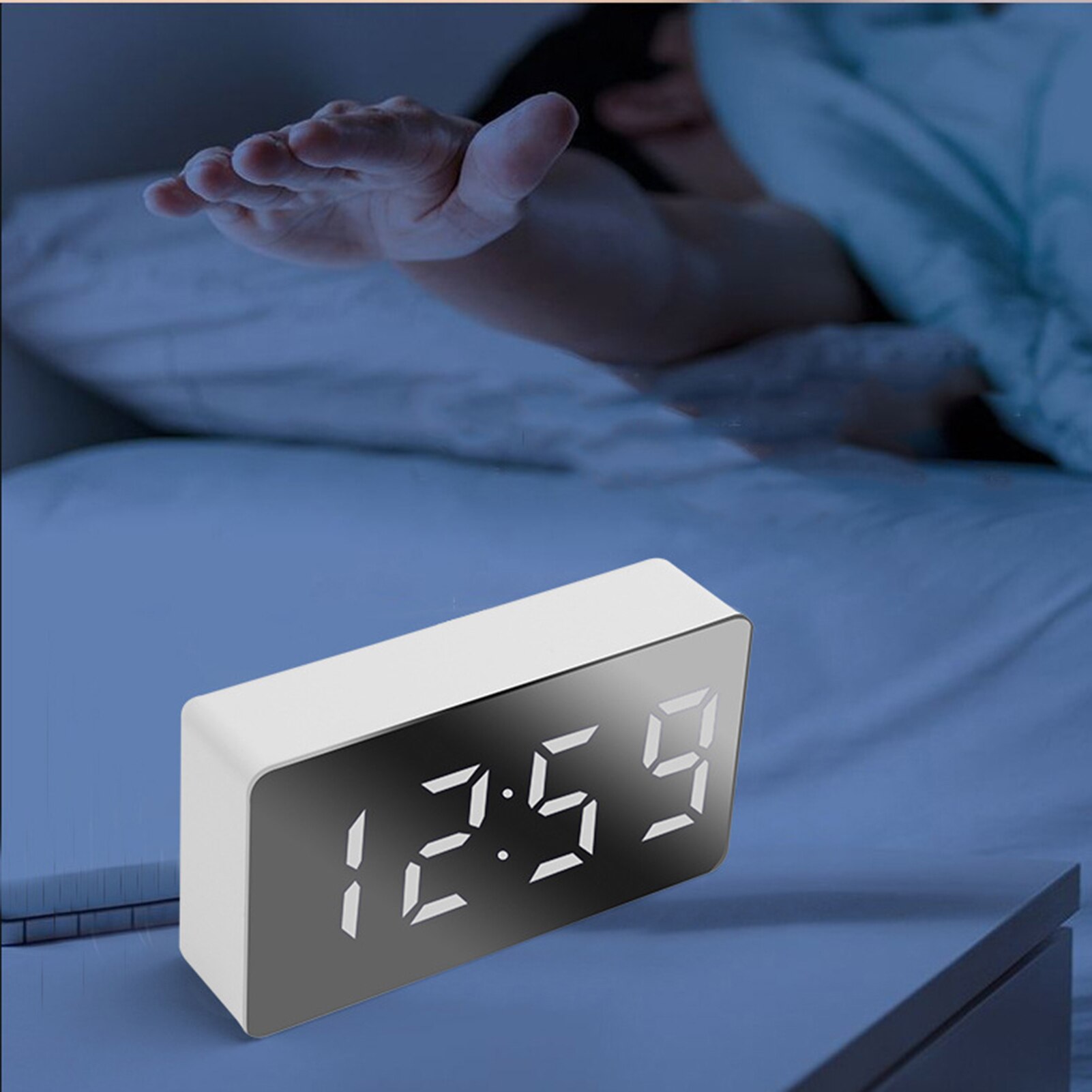 Mini relógio digital led multifuncional, relógios de alarme elétrico, espelho de superfície para casa, quarto 20ing