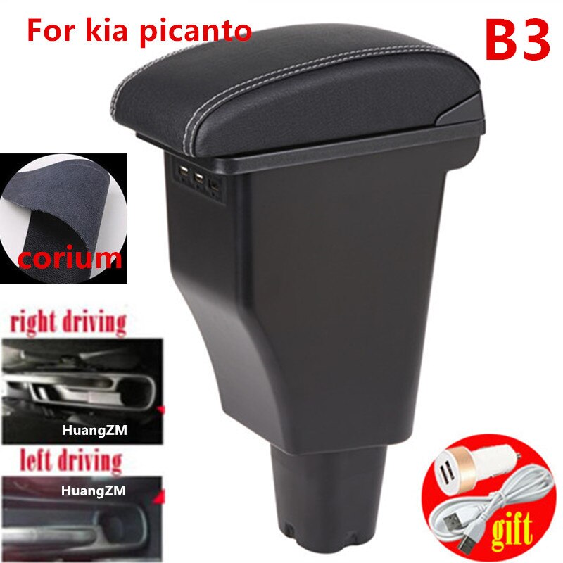 For kia picanto armrest box central Store content Storage box armrest box 3USB interface: B3 White line 3 usb