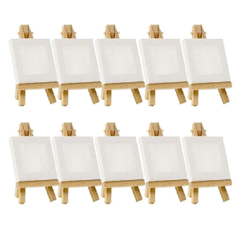 Wooden Mini Easel White Canvas Children Hand Painting Cloth Household DIY Painting Supplies