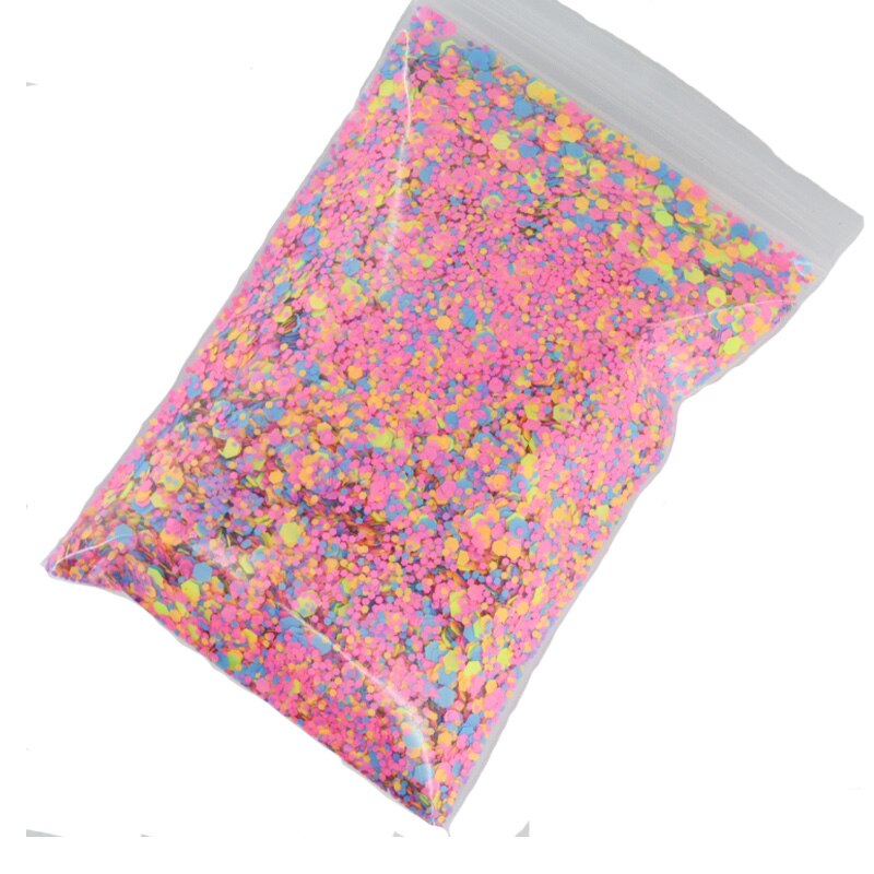 4 Stijlen 50 Gram/zak Regenboog Neon Baksteen Vorm Glitters 1Mm-4Mm Multi-color Neon, nail Art, Uv Hars, Shakers, Hars Kunst: hexagon