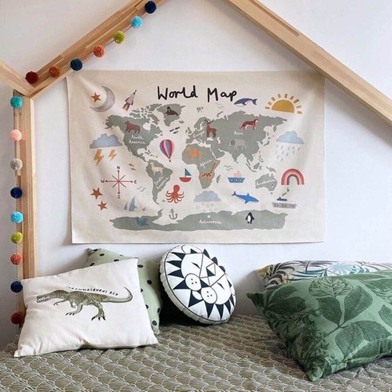 Nórdico niños habitación mundo mapa decoración Poster para guardería arte de la lona de pintura de pared colgante foto
