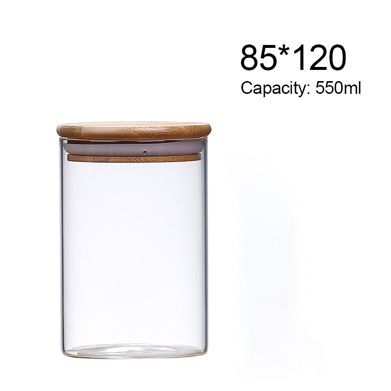 Bocaux pour céréales en vrac, stockage dans la cuisine, bouteille en verre scellé, récipient alimentaire, couvercle en bois, grains de café, épices, sucre, organisateur: 8.5x12cm 550ml