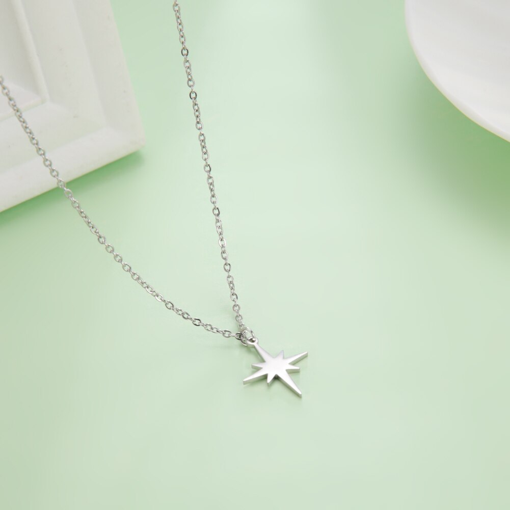 Teamer stainless steel necklace for women, north star pendant necklace, minimalist choker, temperament jewelry, collarbone chain