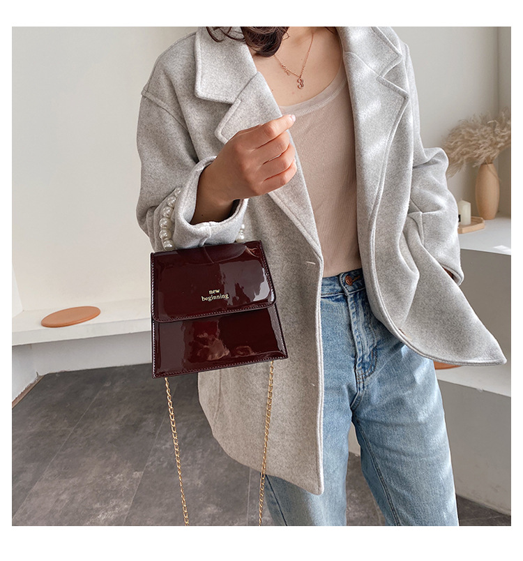 ¡Novedad de ! Bolsos de charol brillantes de estilo coreano de para mujer, bolso con perlas: Coffee color