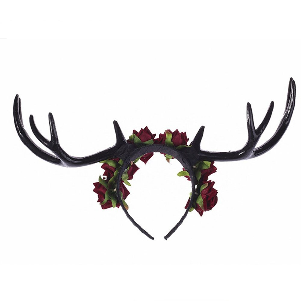 1pc store gevir hår bøjle fløjl rose elg horn pandebånd til halloween (brun + hvid)