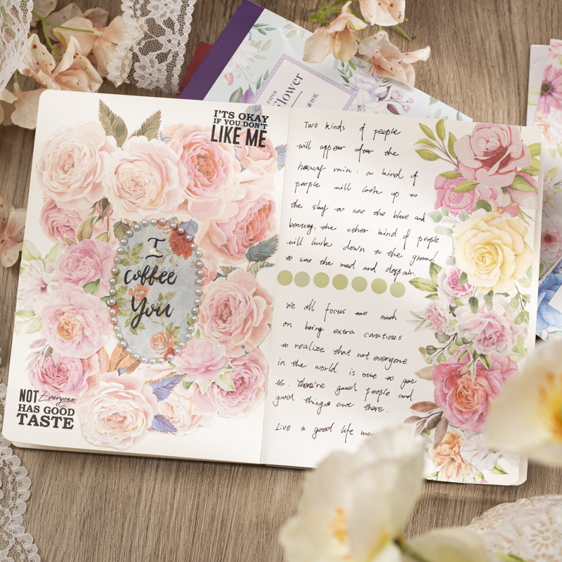 Yoofun 100 patrones no repetidos, blocs de notas de flores estéticas, Material decorativo para diario, papel, álbum de recortes, suministros escolares y de oficina
