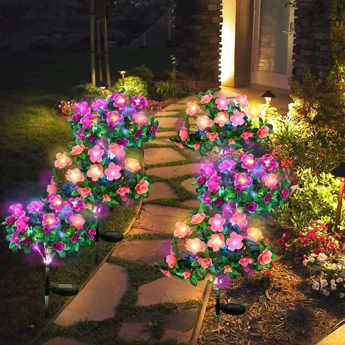 LED lumière solaire étanche azalée fleurs solaires lampe extérieure décorative pour jardin cour pelouse chemin éclairage mariage décor