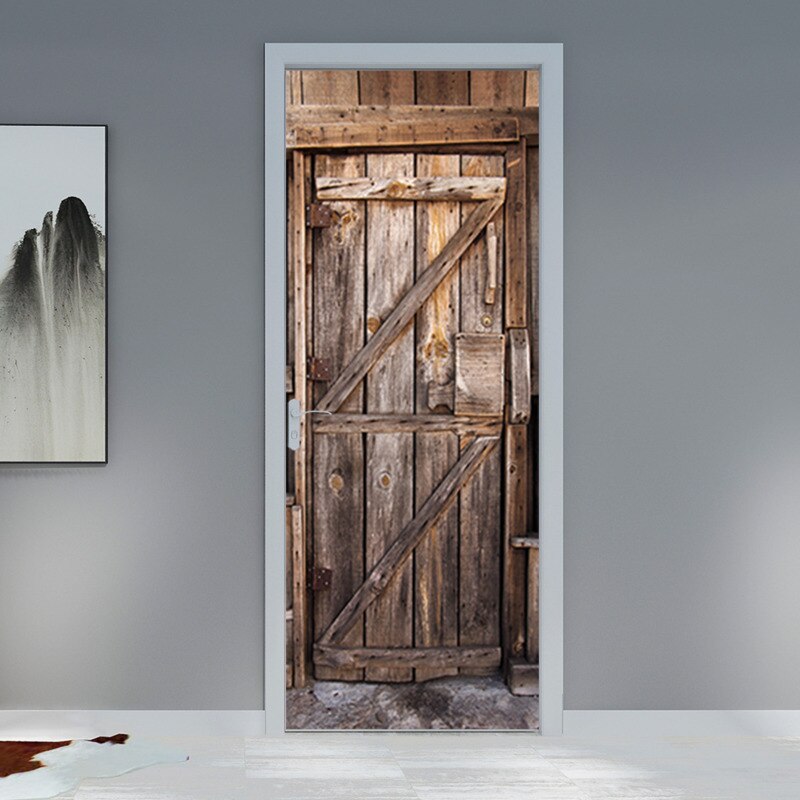 3D Door Sticker Door Pattern Sticker Bedroom Study Bathroom Door Concealment Renovation Wall Decorationhome Furnishing