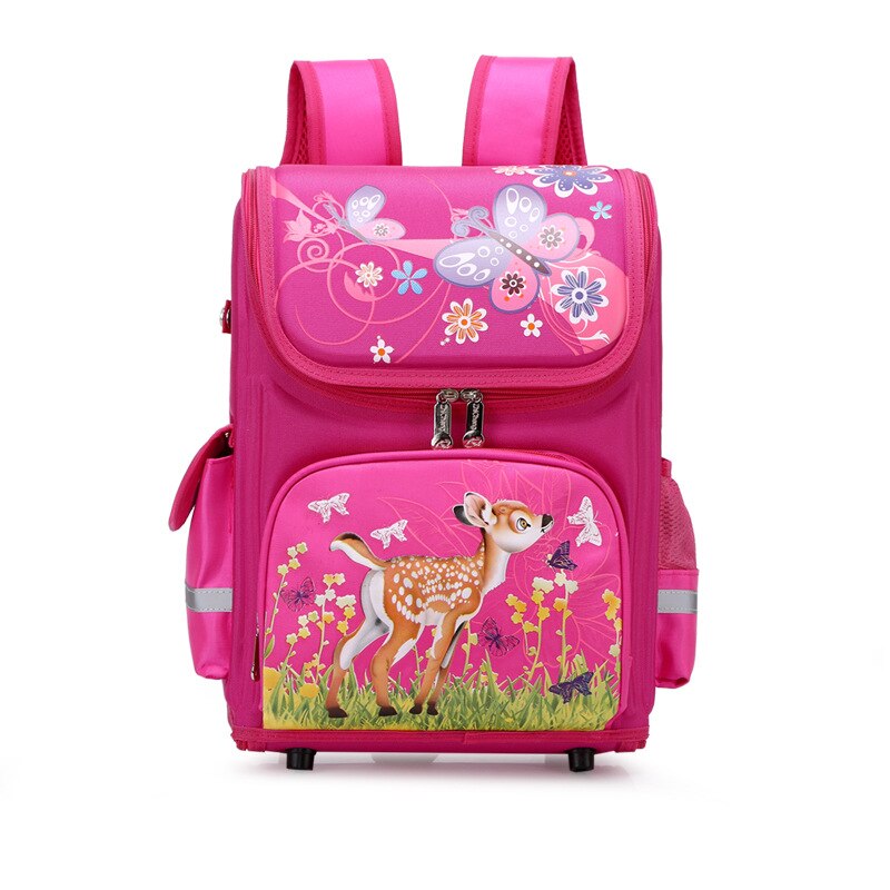 Kids Cartoon School Backpack EVA Folded Orthopedic Children School Bags for Girls Butterfly School Backpacks Mochila Infantil: deer red