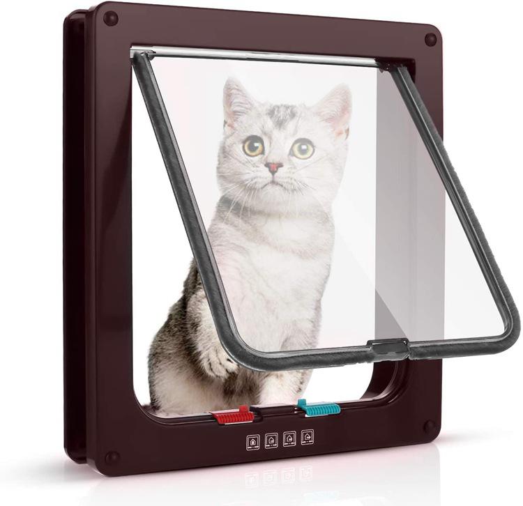 Dog Cat Flap Door with 4 Way Security Lock Flap Door for Dog Cats Kitten ABS Plastic Small Pet Gate Door Kit Cat Dogs Flap Doors
