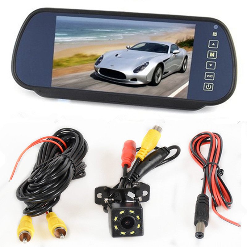 Auto Monitor 7 "TFT lcd-scherm achteruitkijkspiegel monitor parkeerhulp 2 av-ingang afstandsbediening, achteruitrijcamera optioneel: With wired camera04