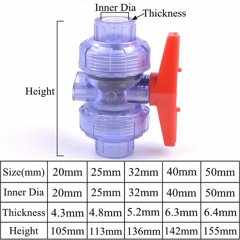 20 ~ 50mm UPVC transparent Einweg Klappe Rückschlagventil Aquarium Aquarium Union gemeinsam Kugelhahn Garten Pipeline Entwässerung Rückschlagventil: Weiß / 1/2 ''