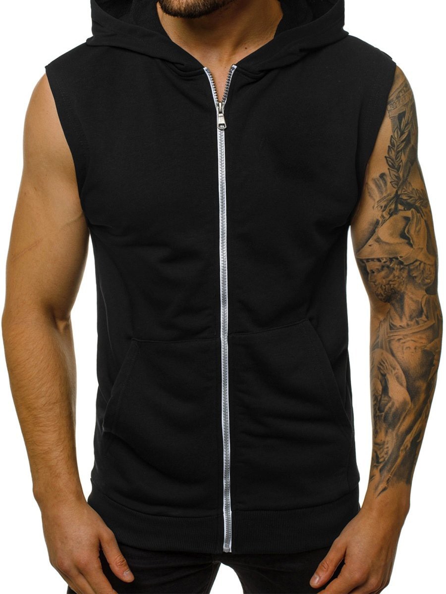Het dragen van een zomerslanke mode-fitness-sportmouwloos vest voor heren, vest met capuchon, trendy heren: XXXL / Beige