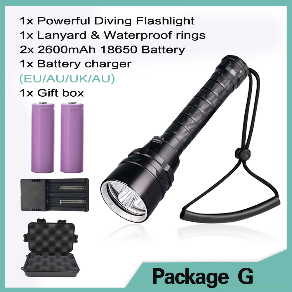 Professionele Super Krachtige 8000LM led Duiken IPX8 Waterdichte Zaklamp Duiker Licht LED Onderwater Zaklamp Lamp Lanterna: YELLOW / Black