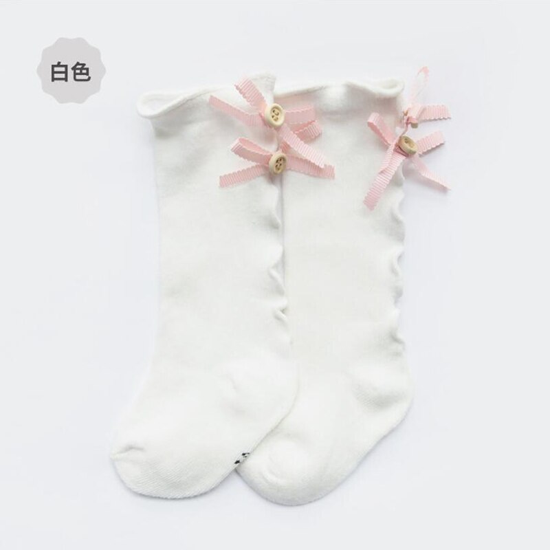Engel baby baby meisjes kind sokken lint strik katoen zacht halve meisjes kniekous baby peuter prinses mooie kniekousen kinderen: Wit / 12m