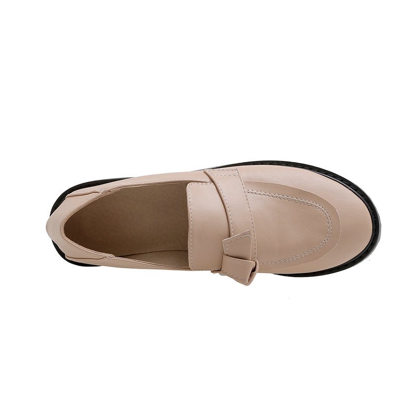 Qutaa sommerfugleknude rund tå kvinder sko pu læder casual damer pumps firkantet hæl slip on single sko stor størrelse 34-43