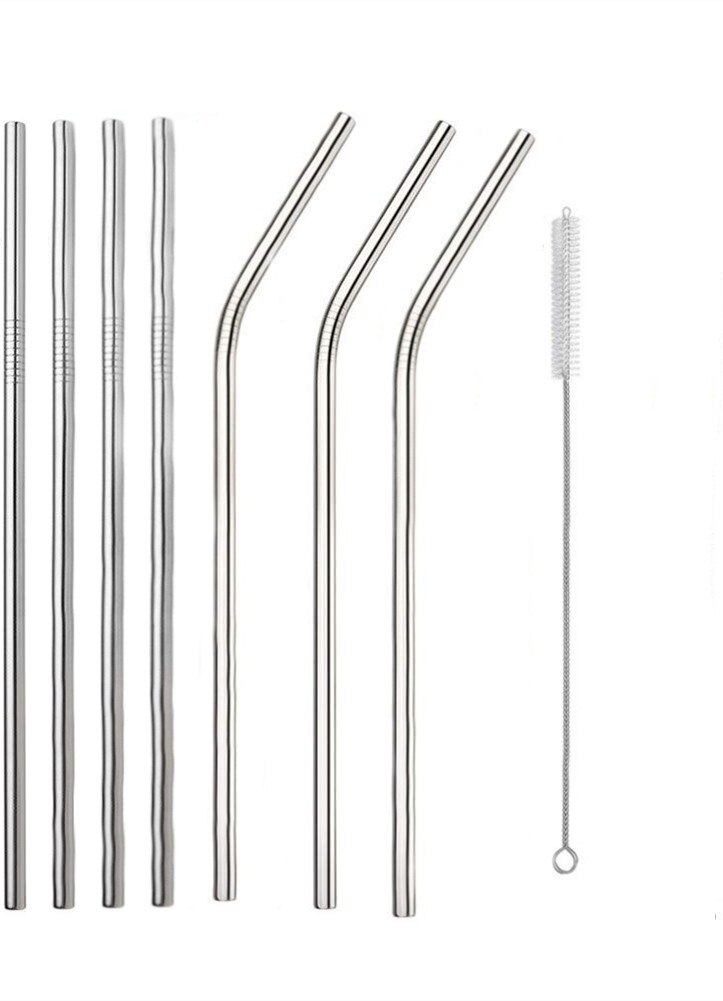 Pajita reutilizable de Metal para beber, juego de pajitas de acero inoxidable 304 con cepillo, Bar, cóctel, vasos, 6 piezas: SliverC