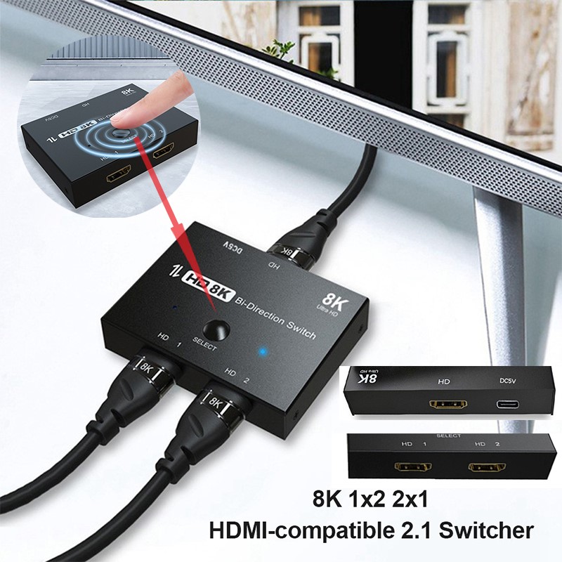 Kvm Switch Switcher Adapter Voor PS4 Schakelaar 4K 120Hz 1X2 8K 60Hz 2X1 Bi-Richting Converter Hdmi Splitter Hdmi 2.1 Hd Met Schakelaar