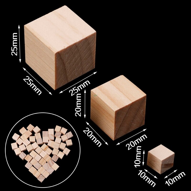 10/20/25mm Wooden Square Blocks Mini Cubes Embellishment for Woodwork Craft DIY