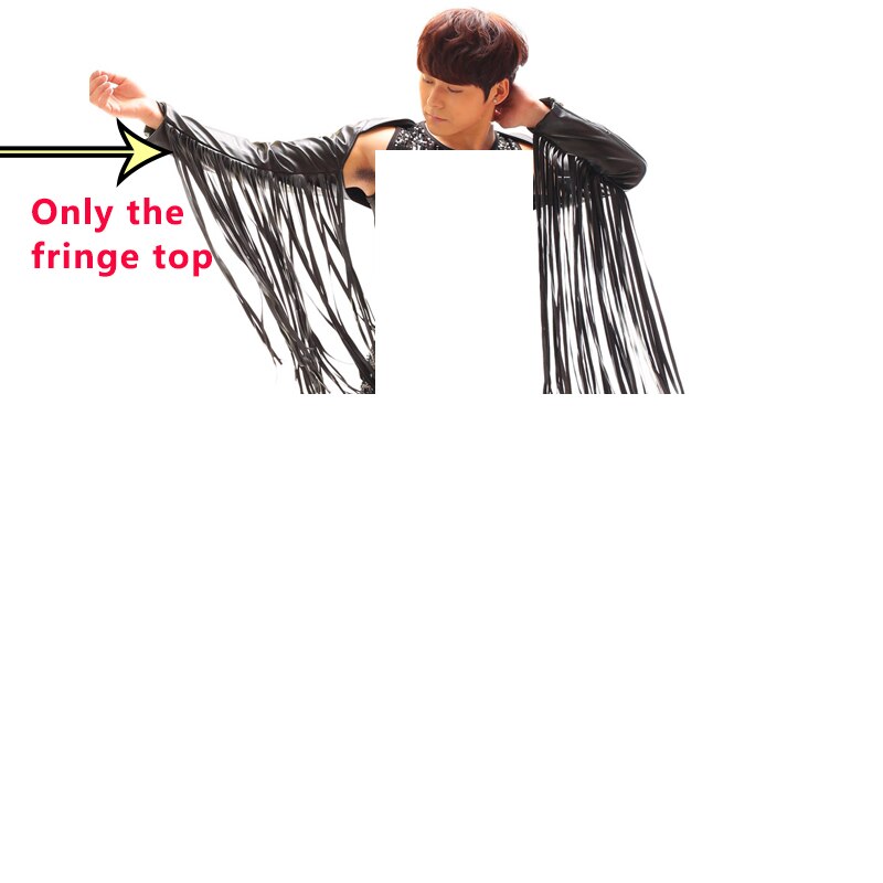 Scene kostumer til sangere herre frynser skulder jakke læder kvaster toppe gogo dansere natklub ds dj kostume  bl2180: Xxxl