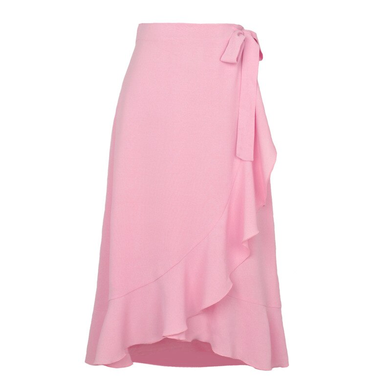 Long Skirts For Womens Summer Lace Up Ruffles Solid Color High Waist Bodycon Skirt Female Casual Chiffon Skirt